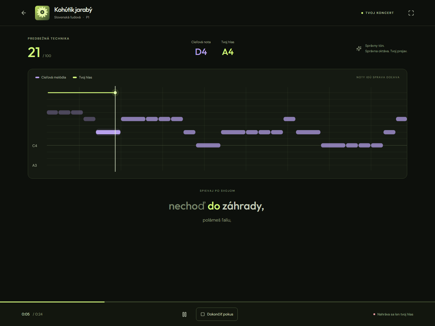 Close-up of Karaoke Idol showing performance scoring, target notes and live pitch tracking